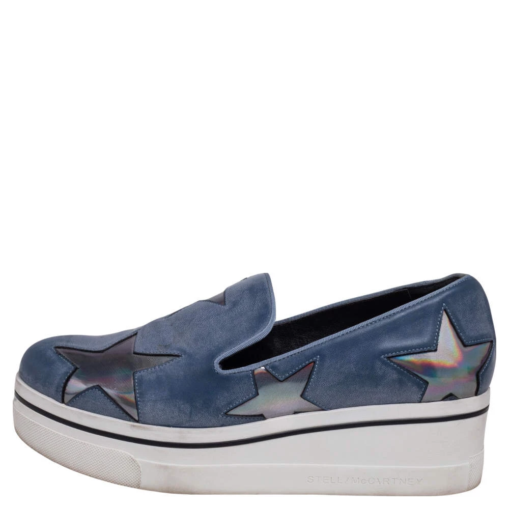 Stella McCartney Blue Faux Leather Binx Star Slip-On Platform Sneakers Size 38 For Women 4 Stella McCartney Blue Faux Leather Binx Star Slip-On Platform Sneakers Size 38 For Women - Image 2