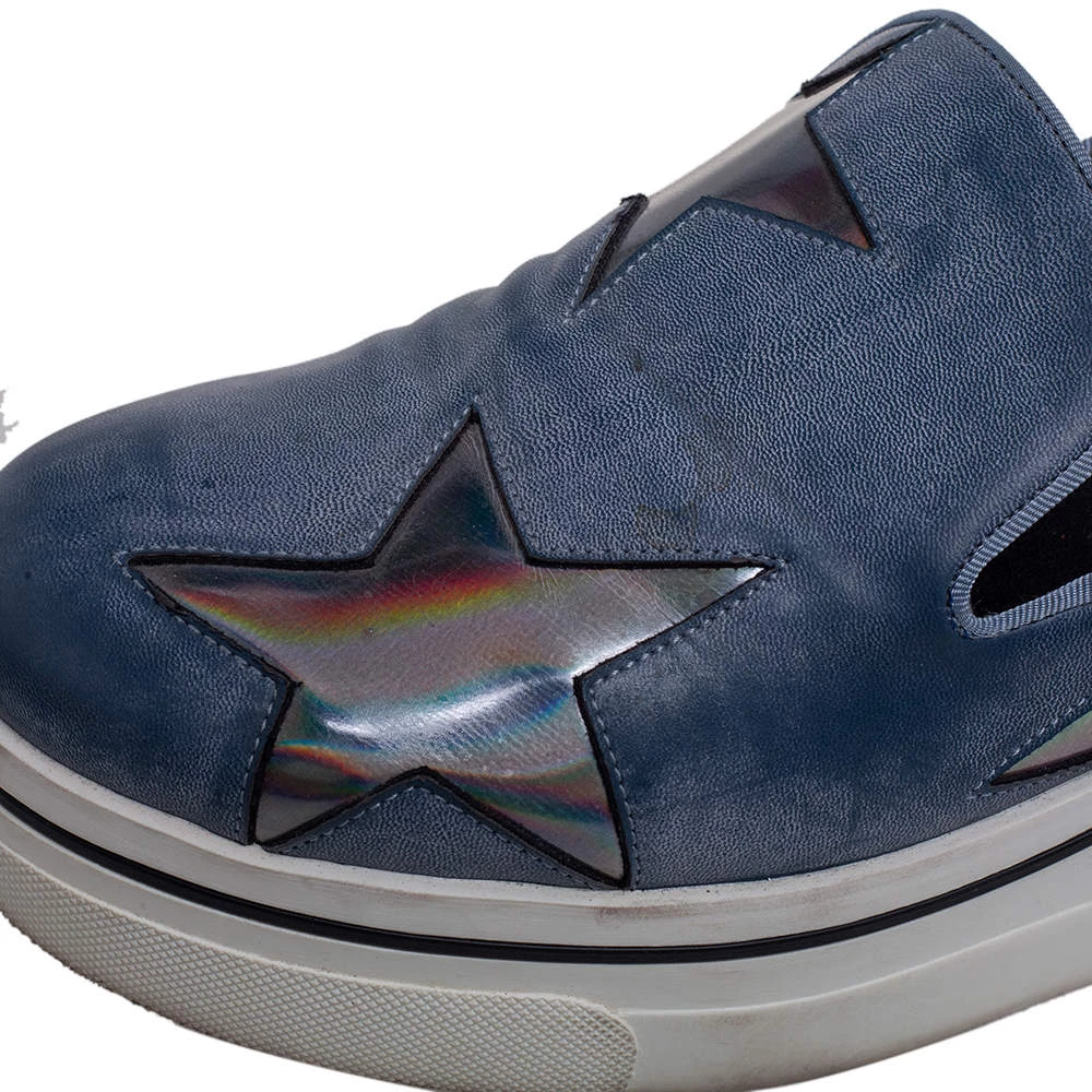 Stella McCartney Blue Faux Leather Binx Star Slip-On Platform Sneakers Size 38 For Women 10 Stella McCartney Blue Faux Leather Binx Star Slip-On Platform Sneakers Size 38 For Women - Image 8