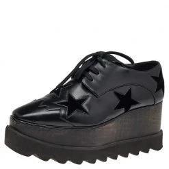 Stella McCartney Black Faux Leather Elyse Star Platform Derby Size 35 For Women