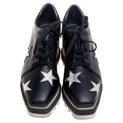 Stella McCartney Black Faux Leather Elyse Star Platform Lace Up Sneakers Size 35 For Women -Stella McCartney Sales luxury women stella mccartney used shoes p504890 001