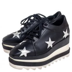 Stella McCartney Black Faux Leather Elyse Star Platform Lace Up Sneakers Size 35 For Women -Stella McCartney Sales luxury women stella mccartney used shoes p504890 005