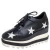 Stella McCartney Black Faux Leather Elyse Star Platform Lace Up Sneakers Size 35 For Women