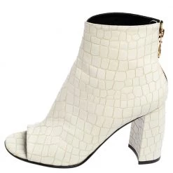 Stella McCartney White Croc Embossed Faux Leather Peep Toe Ankle Boots Size 37.5 For Women -Stella McCartney Sales luxury women stella mccartney used shoes p506006 002