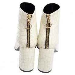 Stella McCartney White Croc Embossed Faux Leather Peep Toe Ankle Boots Size 37.5 For Women -Stella McCartney Sales luxury women stella mccartney used shoes p506006 004