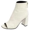 Stella McCartney White Croc Embossed Faux Leather Peep Toe Ankle Boots Size 37.5 For Women -Stella McCartney Sales luxury women stella mccartney used shoes p506006 005