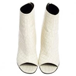 Stella McCartney White Croc Embossed Faux Leather Peep Toe Ankle Boots Size 37.5 For Women -Stella McCartney Sales luxury women stella mccartney used shoes p506006 006