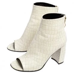 Stella McCartney White Croc Embossed Faux Leather Peep Toe Ankle Boots Size 37.5 For Women -Stella McCartney Sales luxury women stella mccartney used shoes p506006 007