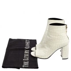 Stella McCartney White Croc Embossed Faux Leather Peep Toe Ankle Boots Size 37.5 For Women -Stella McCartney Sales luxury women stella mccartney used shoes p506006 009