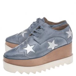 Stella McCartney Blue Faded Effect Faux Leather Elyse Star Platform Lace Up Derby Size 36.5 For Women -Stella McCartney Sales luxury women stella mccartney used shoes p508493 002