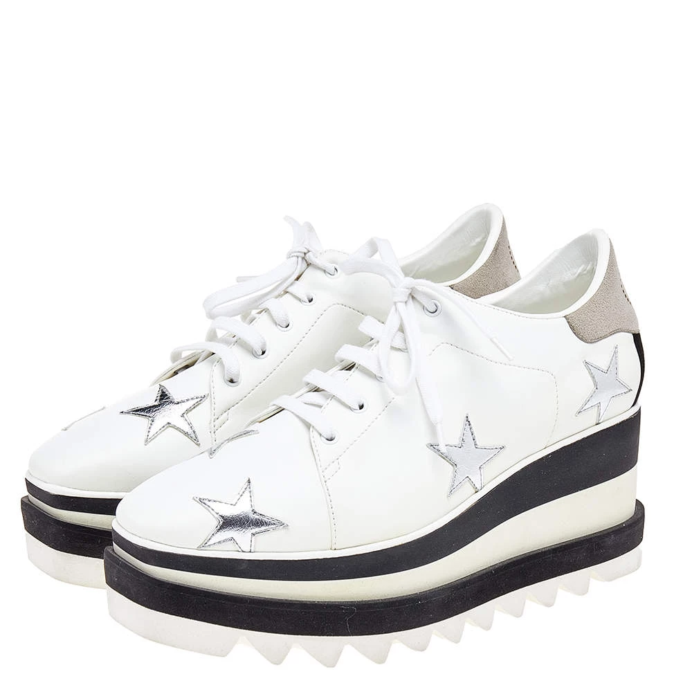 Stella McCartney White Faux Leather Elyse Star Platform Lace Up Sneakers Size 37.5 For Women 6 Stella McCartney White Faux Leather Elyse Star Platform Lace Up Sneakers Size 37.5 For Women - Image 4