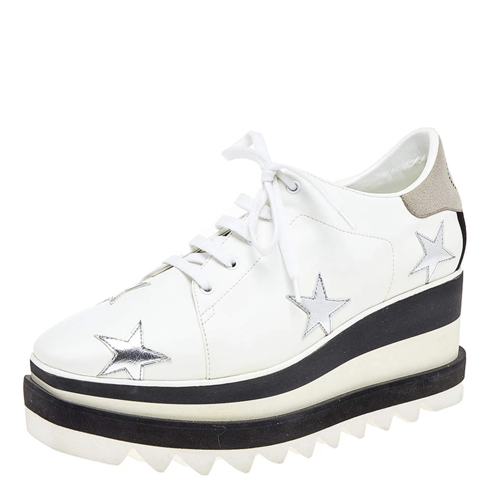 Stella McCartney White Faux Leather Elyse Star Platform Lace Up Sneakers Size 37.5 For Women 3 Stella McCartney White Faux Leather Elyse Star Platform Lace Up Sneakers Size 37.5 For Women