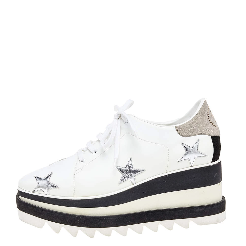 Stella McCartney White Faux Leather Elyse Star Platform Lace Up Sneakers Size 37.5 For Women 4 Stella McCartney White Faux Leather Elyse Star Platform Lace Up Sneakers Size 37.5 For Women - Image 2