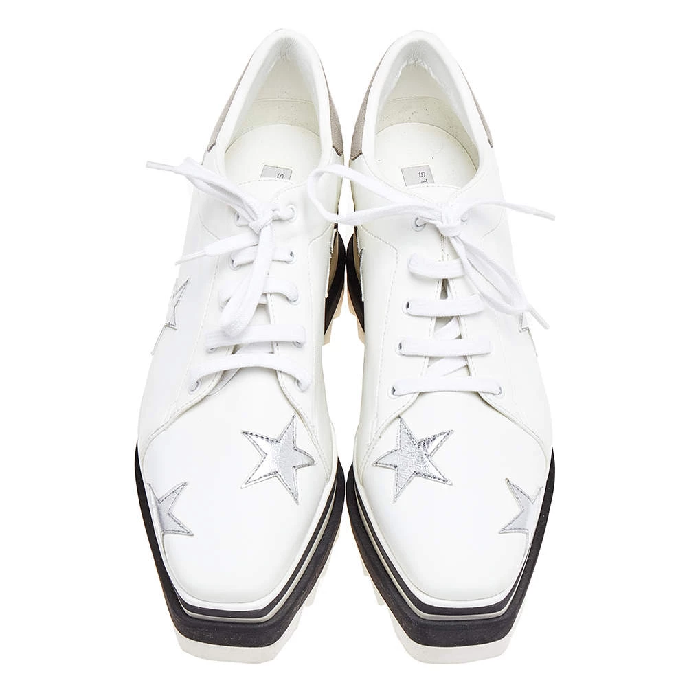 Stella McCartney White Faux Leather Elyse Star Platform Lace Up Sneakers Size 37.5 For Women 5 Stella McCartney White Faux Leather Elyse Star Platform Lace Up Sneakers Size 37.5 For Women - Image 3