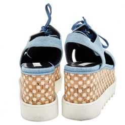 Stella McCartney Blue Cutout Denim Elyse Lace Up Platform Derby Size 37.5 For Women -Stella McCartney Sales luxury women stella mccartney used shoes p511155 004