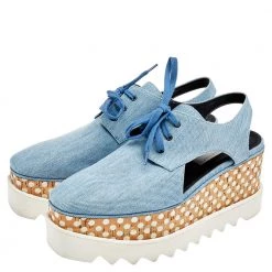 Stella McCartney Blue Cutout Denim Elyse Lace Up Platform Derby Size 37.5 For Women -Stella McCartney Sales luxury women stella mccartney used shoes p511155 008