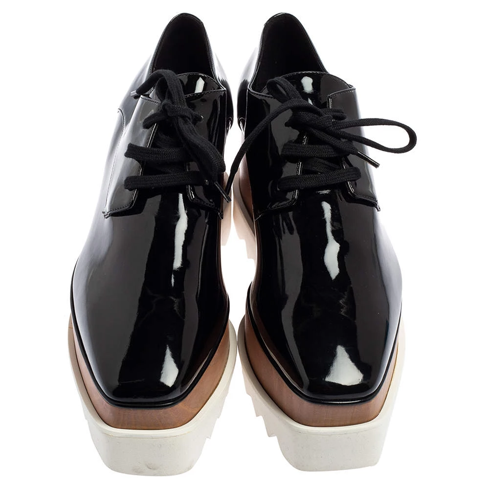 Stella McCartney Black Faux Patent Leather Elyse Platform Derby Size 38 For Women 5 Stella McCartney Black Faux Patent Leather Elyse Platform Derby Size 38 For Women - Image 3