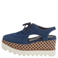 Stella McCartney Blue Cut Out Denim Elyse Lace Up Platform Oxfords Size 35 For Women -Stella McCartney Sales luxury women stella mccartney used shoes p514804 004