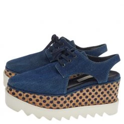 Stella McCartney Blue Cut Out Denim Elyse Lace Up Platform Oxfords Size 35 For Women -Stella McCartney Sales luxury women stella mccartney used shoes p514804 006