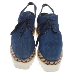 Stella McCartney Blue Cut Out Denim Elyse Lace Up Platform Oxfords Size 35 For Women -Stella McCartney Sales luxury women stella mccartney used shoes p514804 007