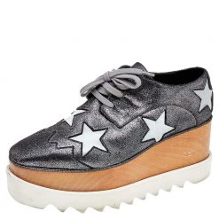 Stella McCartney Metallic Faux Suede Elyse Star Platform Derby Size 37 For Women