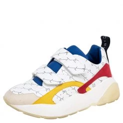 Stella McCartney White Faux Leather And Faux Suede Eclypse Velcro Strap Low Top Sneakers Size 41 For Women