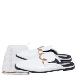 Stella McCartney White Faux Patent Leather Chain Slide Mules Size 40 For Women -Stella McCartney Sales luxury women stella mccartney used shoes p521765 003