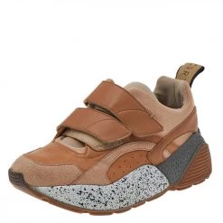 Stella McCartney Brown Faux Leather And Faux Suede Eclypse Velcro Strap Sneakers Size 37 For Women
