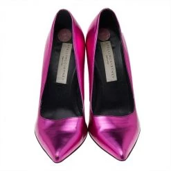 Stella McCartney Metallic Pink Faux Leather Block Heel Pointed-Toe Pumps Size 36 For Women -Stella McCartney Sales luxury women stella mccartney used shoes p527901 1635915319 004