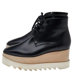 Stella McCartney Black Faux Leather Platform Lace Up Ankle Boots Size 38 For Women -Stella McCartney Sales luxury women stella mccartney used shoes p532796 007