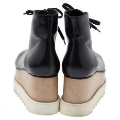 Stella McCartney Black Faux Leather Platform Lace Up Ankle Boots Size 38 For Women -Stella McCartney Sales luxury women stella mccartney used shoes p532796 008