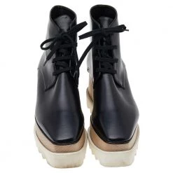 Stella McCartney Black Faux Leather Platform Lace Up Ankle Boots Size 38 For Women -Stella McCartney Sales luxury women stella mccartney used shoes p532796 009