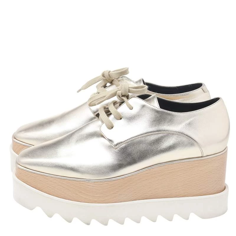 Stella McCartney Gold Faux Leather Elyse Platform Derby Size 36 For Women 6 Stella McCartney Gold Faux Leather Elyse Platform Derby Size 36 For Women - Image 4
