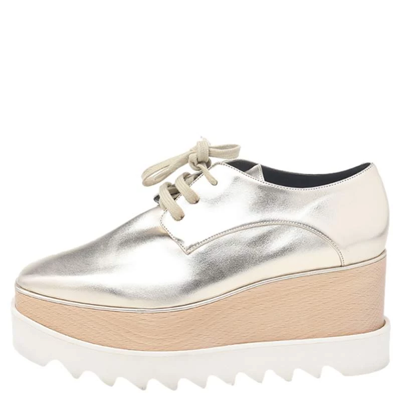 Stella McCartney Gold Faux Leather Elyse Platform Derby Size 36 For Women 4 Stella McCartney Gold Faux Leather Elyse Platform Derby Size 36 For Women - Image 2