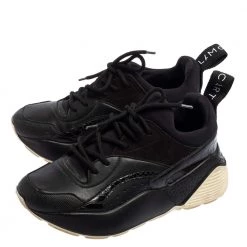 Stella McCartney Black Faux Leather And Faux Croc Leather Sneakers Size 38 For Women -Stella McCartney Sales luxury women stella mccartney used shoes p543627 006