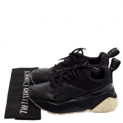 Stella McCartney Black Faux Leather And Faux Croc Leather Sneakers Size 38 For Women -Stella McCartney Sales luxury women stella mccartney used shoes p543627 008