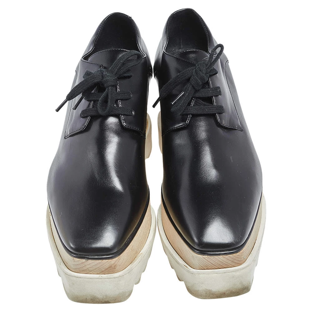 Stella McCartney Black Faux Leather Elyse Platform Derby Sneakers Size 37 For Women 5 Stella McCartney Black Faux Leather Elyse Platform Derby Sneakers Size 37 For Women - Image 3