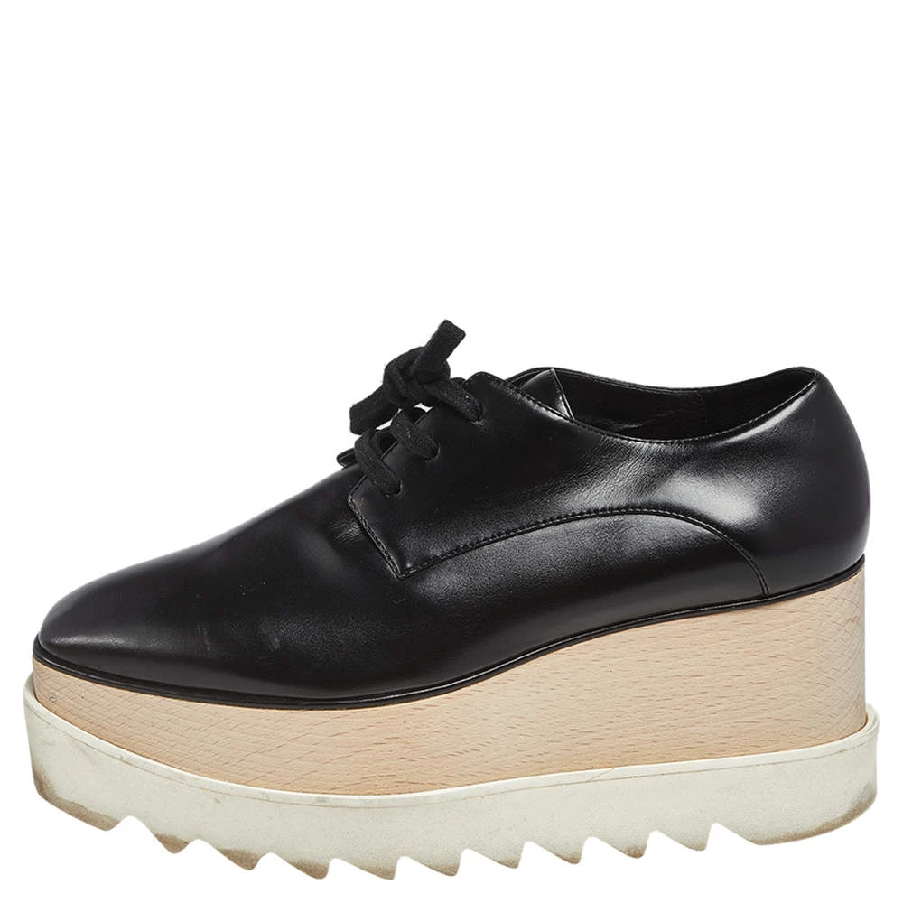 Stella McCartney Black Faux Leather Elyse Platform Derby Sneakers Size 37 For Women 4 Stella McCartney Black Faux Leather Elyse Platform Derby Sneakers Size 37 For Women - Image 2