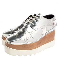 Stella McCartney Silver Faux Patent And Leather Elyse Star Platform Lace Up Sneakers Size 37 For Women -Stella McCartney Sales luxury women stella mccartney used shoes p554365 001