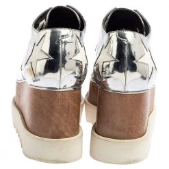 Stella McCartney Silver Faux Patent And Leather Elyse Star Platform Lace Up Sneakers Size 37 For Women -Stella McCartney Sales luxury women stella mccartney used shoes p554365 002