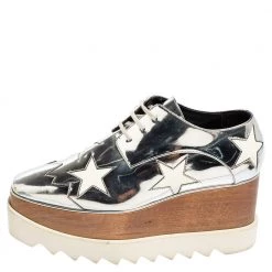 Stella McCartney Silver Faux Patent And Leather Elyse Star Platform Lace Up Sneakers Size 37 For Women -Stella McCartney Sales luxury women stella mccartney used shoes p554365 004