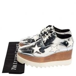 Stella McCartney Silver Faux Patent And Leather Elyse Star Platform Lace Up Sneakers Size 37 For Women -Stella McCartney Sales luxury women stella mccartney used shoes p554365 008