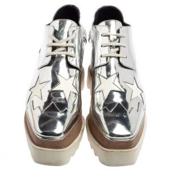Stella McCartney Silver Faux Patent And Leather Elyse Star Platform Lace Up Sneakers Size 37 For Women -Stella McCartney Sales luxury women stella mccartney used shoes p554365 009