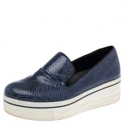Stella McCartney Blue Faux Snakeskin Embossed Leather Platform Binx Sneakers Size 37 For Women