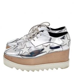 Stella McCartney Silver/White Faux Patent And Leather Elyse Star Platform Lace Up Sneakers Size 38 For Women -Stella McCartney Sales luxury women stella mccartney used shoes p556925 001