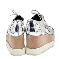 Stella McCartney Silver/White Faux Patent And Leather Elyse Star Platform Lace Up Sneakers Size 38 For Women -Stella McCartney Sales luxury women stella mccartney used shoes p556925 005