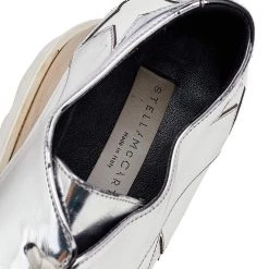 Stella McCartney Silver/White Faux Patent And Leather Elyse Star Platform Lace Up Sneakers Size 38 For Women -Stella McCartney Sales luxury women stella mccartney used shoes p556925 007