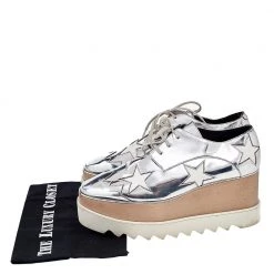 Stella McCartney Silver/White Faux Patent And Leather Elyse Star Platform Lace Up Sneakers Size 38 For Women -Stella McCartney Sales luxury women stella mccartney used shoes p556925 008