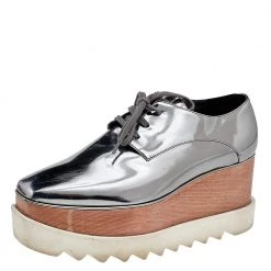 Stella McCartney Faux Patent Leather Elyse Platform Sneakers Size 38 For Women