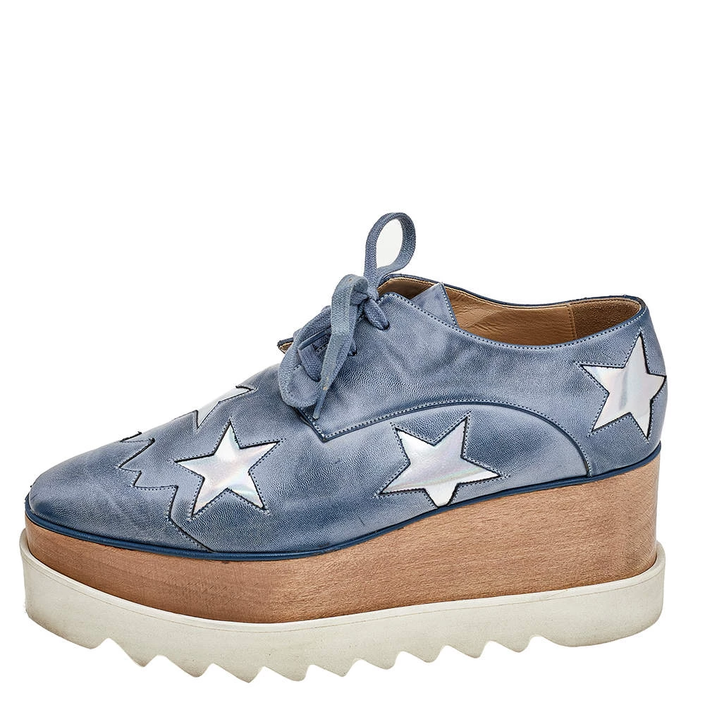 Stella McCartney Blue/Silver Faux Leather Elyse Star Platform Lace Up Sneakers Size 39 For Women 4 Stella McCartney Blue/Silver Faux Leather Elyse Star Platform Lace Up Sneakers Size 39 For Women - Image 2