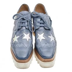 Stella McCartney Blue/Silver Faux Leather Elyse Star Platform Lace Up Sneakers Size 39 For Women 12 Stella McCartney Blue/Silver Faux Leather Elyse Star Platform Lace Up Sneakers Size 39 For Women -Stella McCartney Sales luxury women stella mccartney used shoes p557218 006